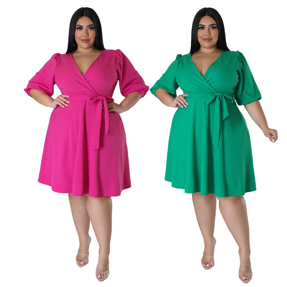Women's A-Line Wrap Fashion Designer 5XL Short Dresses (Plus Size)