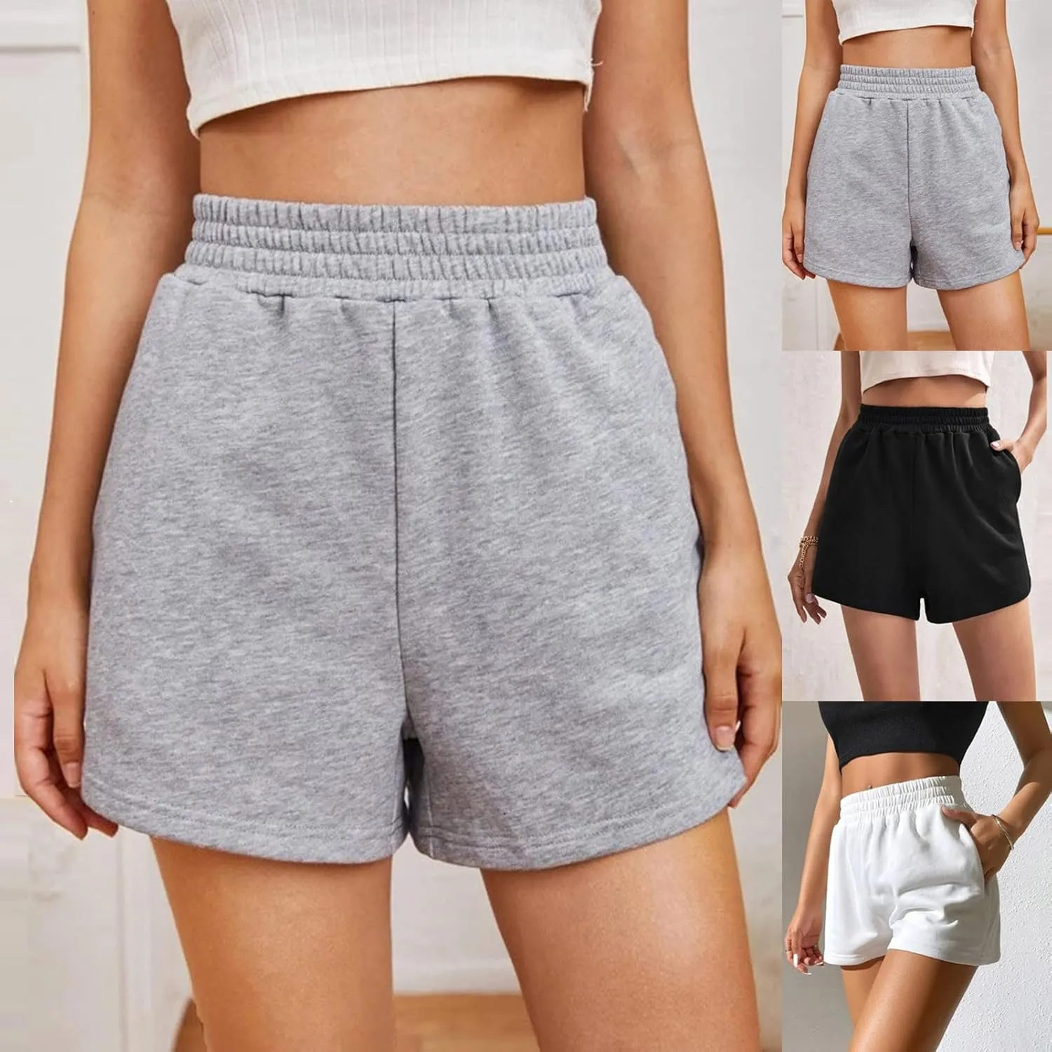 Women's Athletic Fit Terry Shorts Loose Comfy Yoga Jogger Sweat Cotton Shorts Pant High Waist Running Lounge Shorts