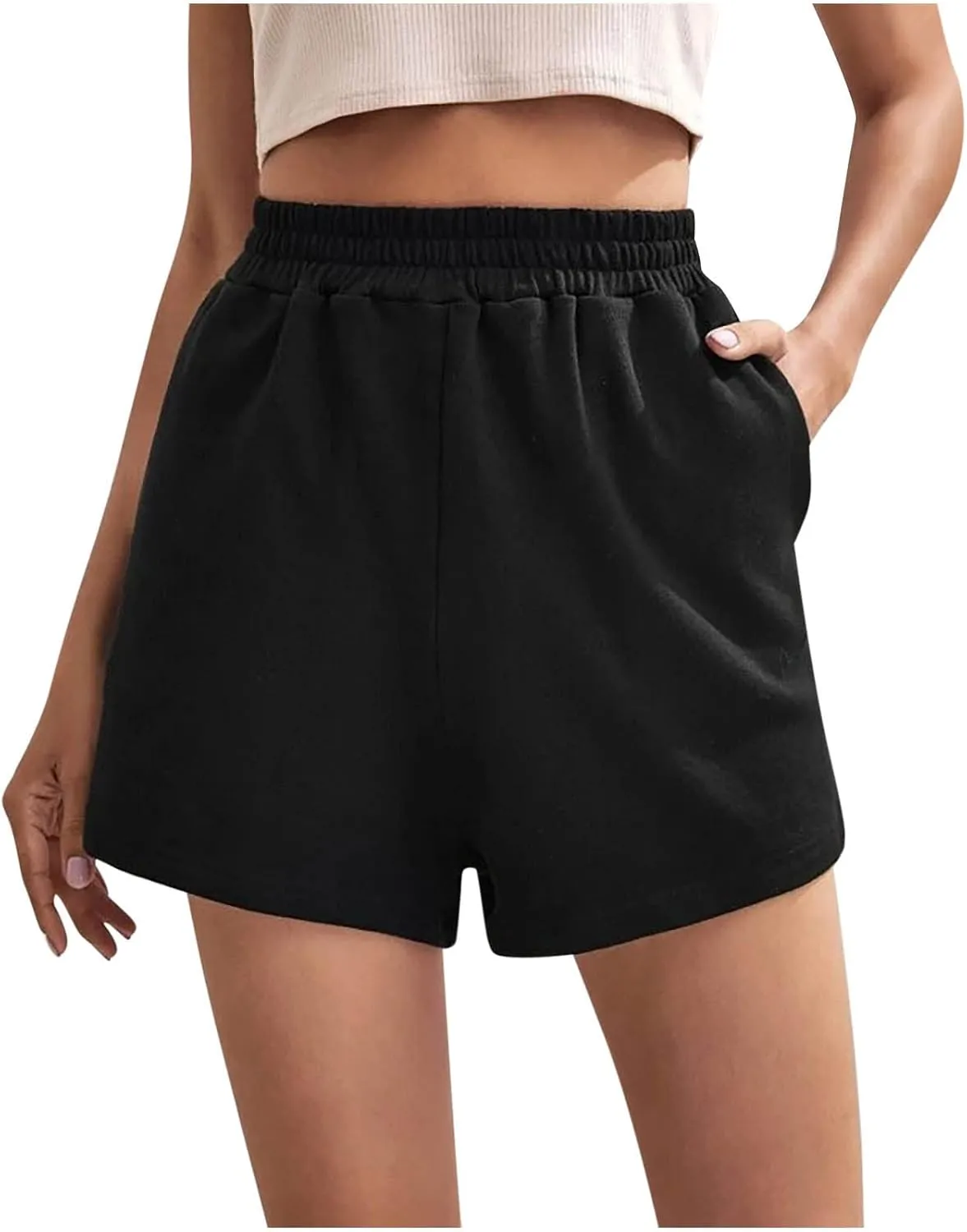 Women's Athletic Fit Terry Shorts Loose Comfy Yoga Jogger Sweat Cotton Shorts Pant High Waist Running Lounge Shorts
