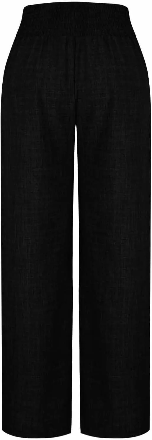 Womens Beach Pant Lightweight Soft Wide Leg Smart Trousers Lounge Trendy Straight Leg Pull on Palazzo Pant