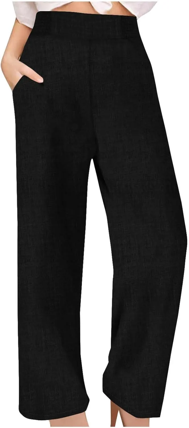 Womens Beach Pant Lightweight Soft Wide Leg Smart Trousers Lounge Trendy Straight Leg Pull on Palazzo Pant