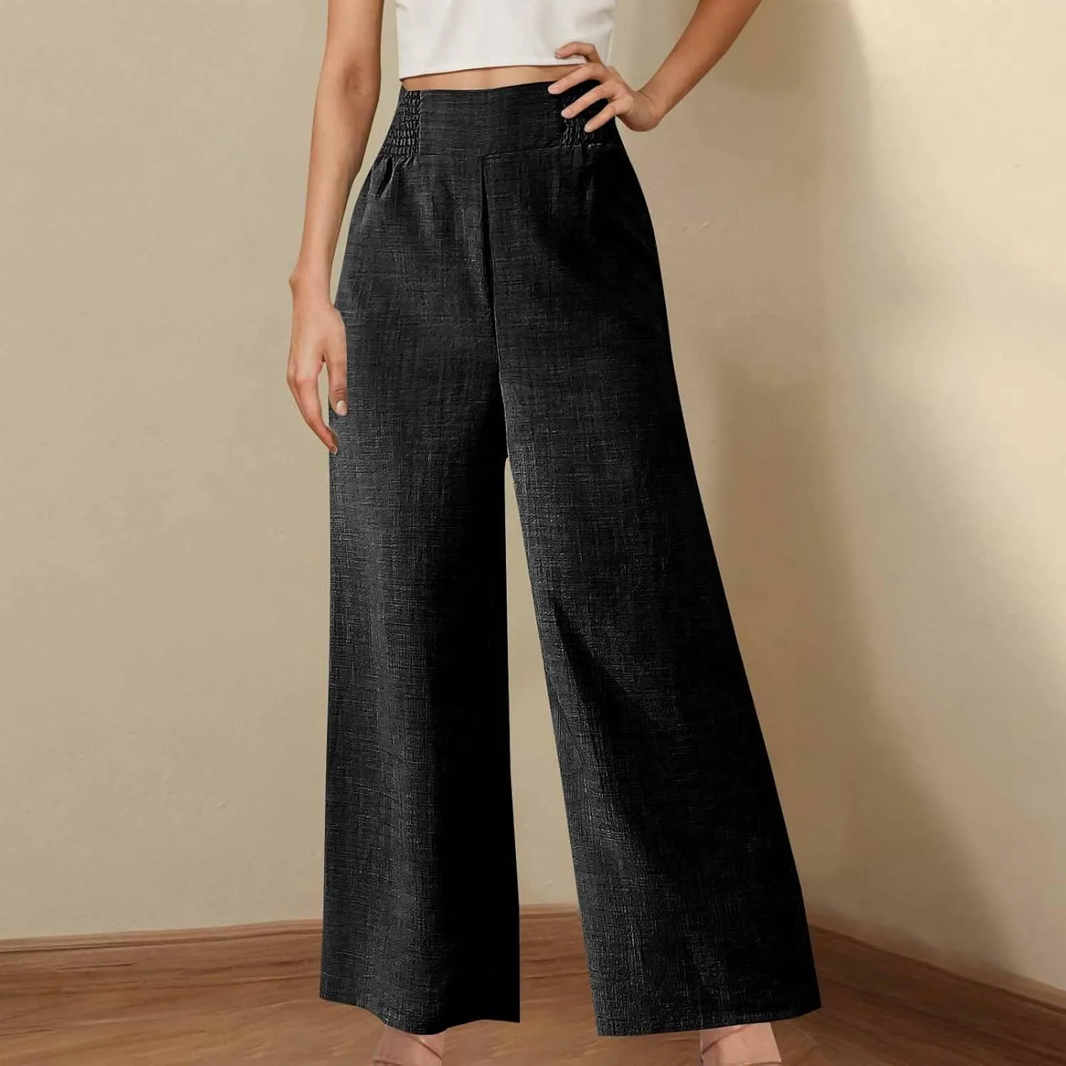 Womens Beach Pant Lightweight Soft Wide Leg Smart Trousers Lounge Trendy Straight Leg Pull on Palazzo Pant
