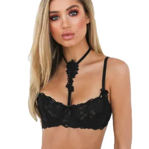 Women's Black Halter Lace Bra