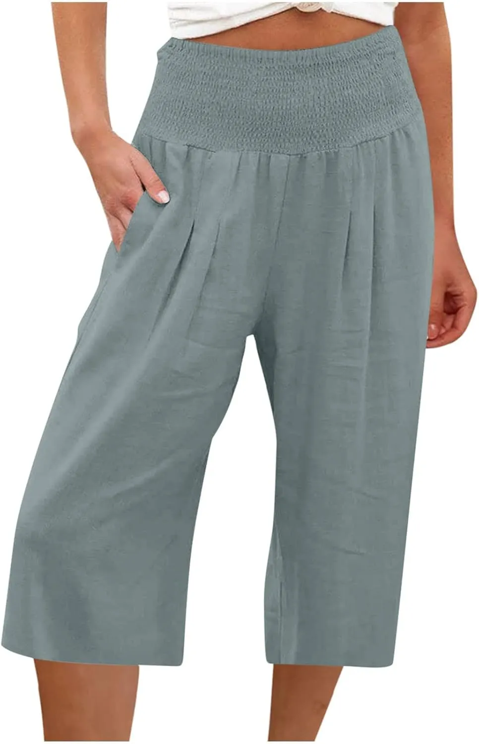 Women's Black Linen Capri Pants, Plus Size Summer Clothes, Palazzo Pants for Women