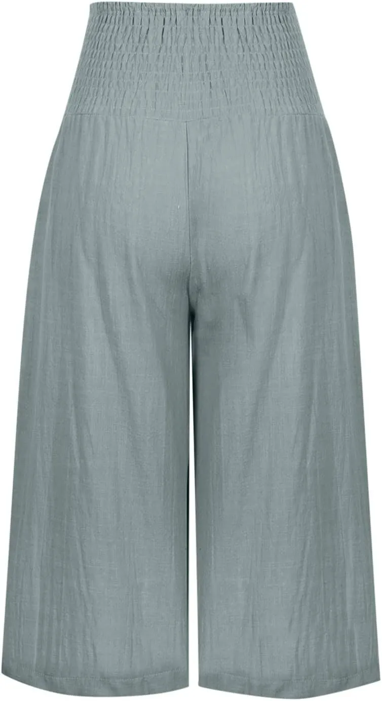 Women's Black Linen Capri Pants, Plus Size Summer Clothes, Palazzo Pants for Women