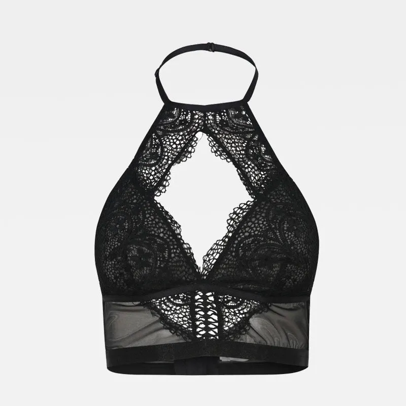 Women's Black Push Up Halter Wireless Bralette