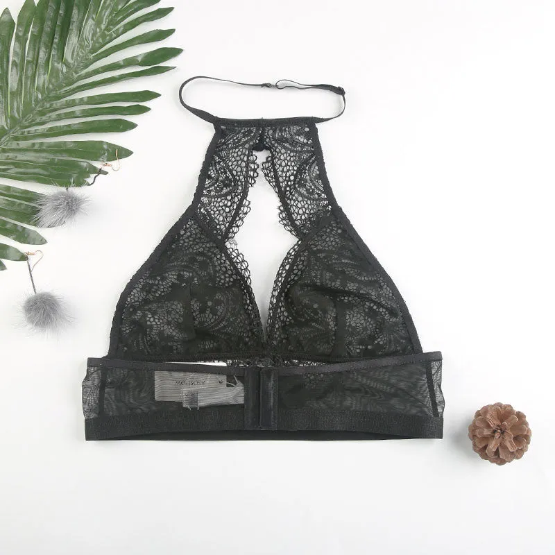 Women's Black Push Up Halter Wireless Bralette