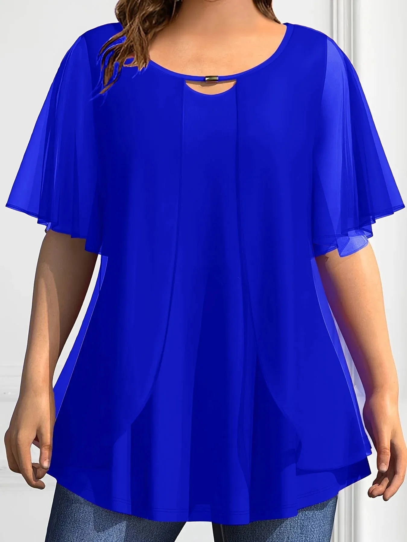 Women's Blouses 5XL Chiffon Layered Fashion Designer T-Shirts (Plus Size)