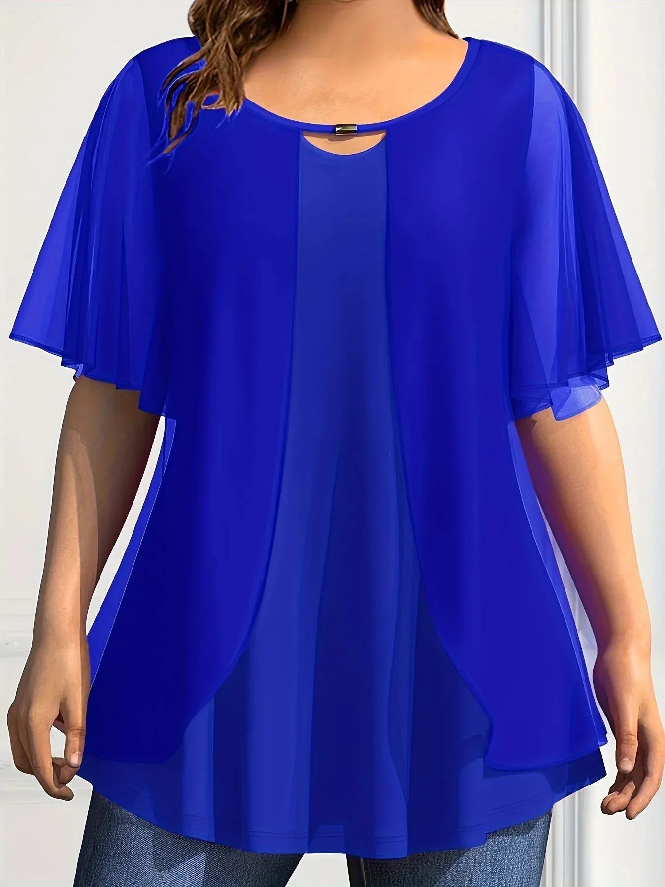 Women's Blouses 5XL Chiffon Layered Fashion Designer T-Shirts (Plus Size)