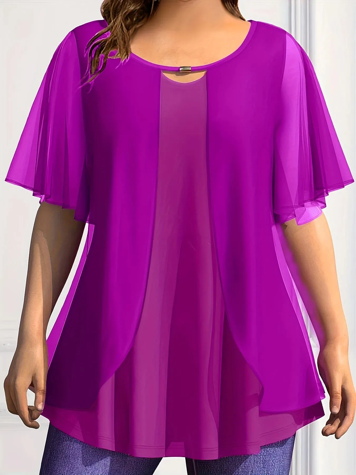 Women's Blouses 5XL Chiffon Layered Fashion Designer T-Shirts (Plus Size)