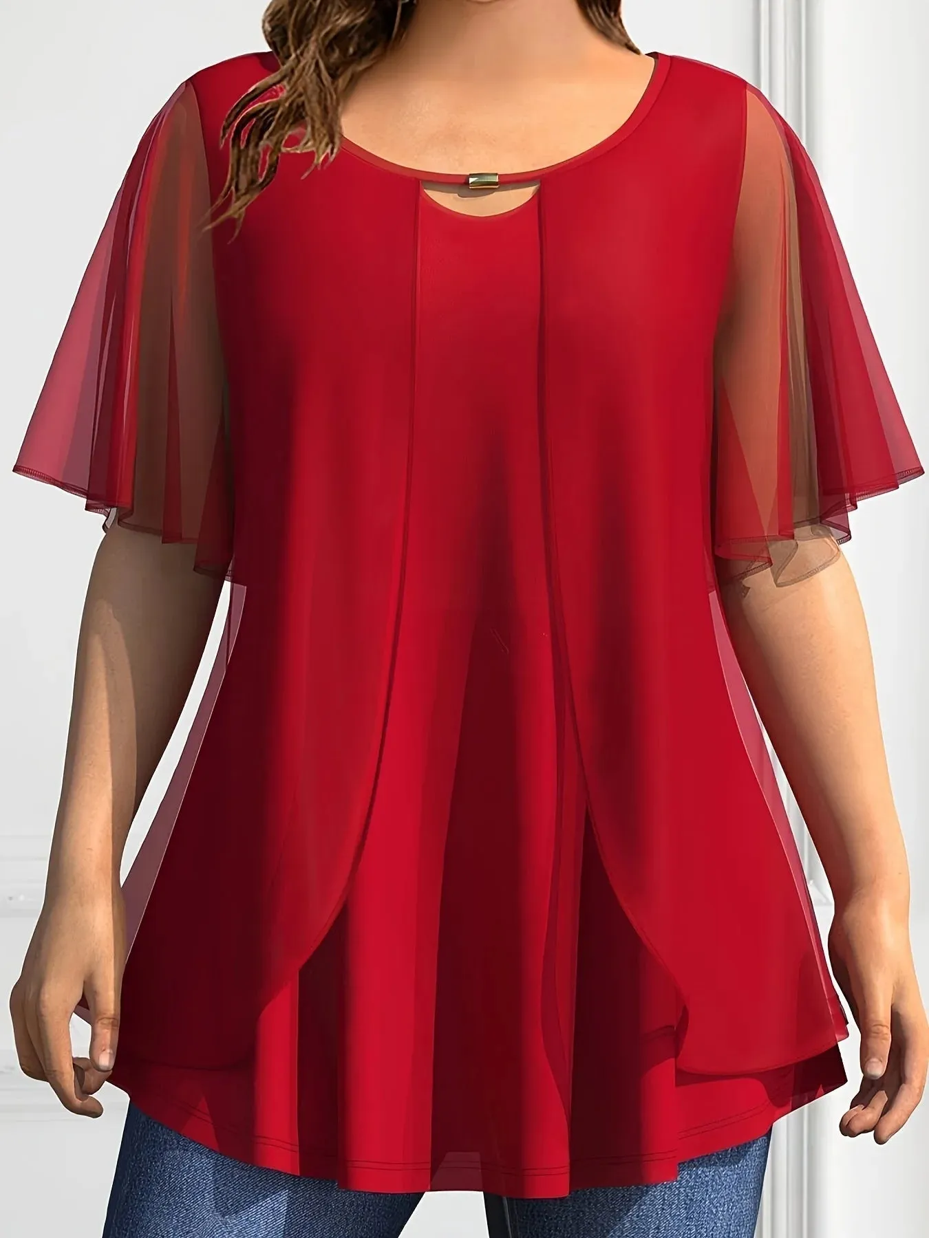 Women's Blouses 5XL Chiffon Layered Fashion Designer T-Shirts (Plus Size)