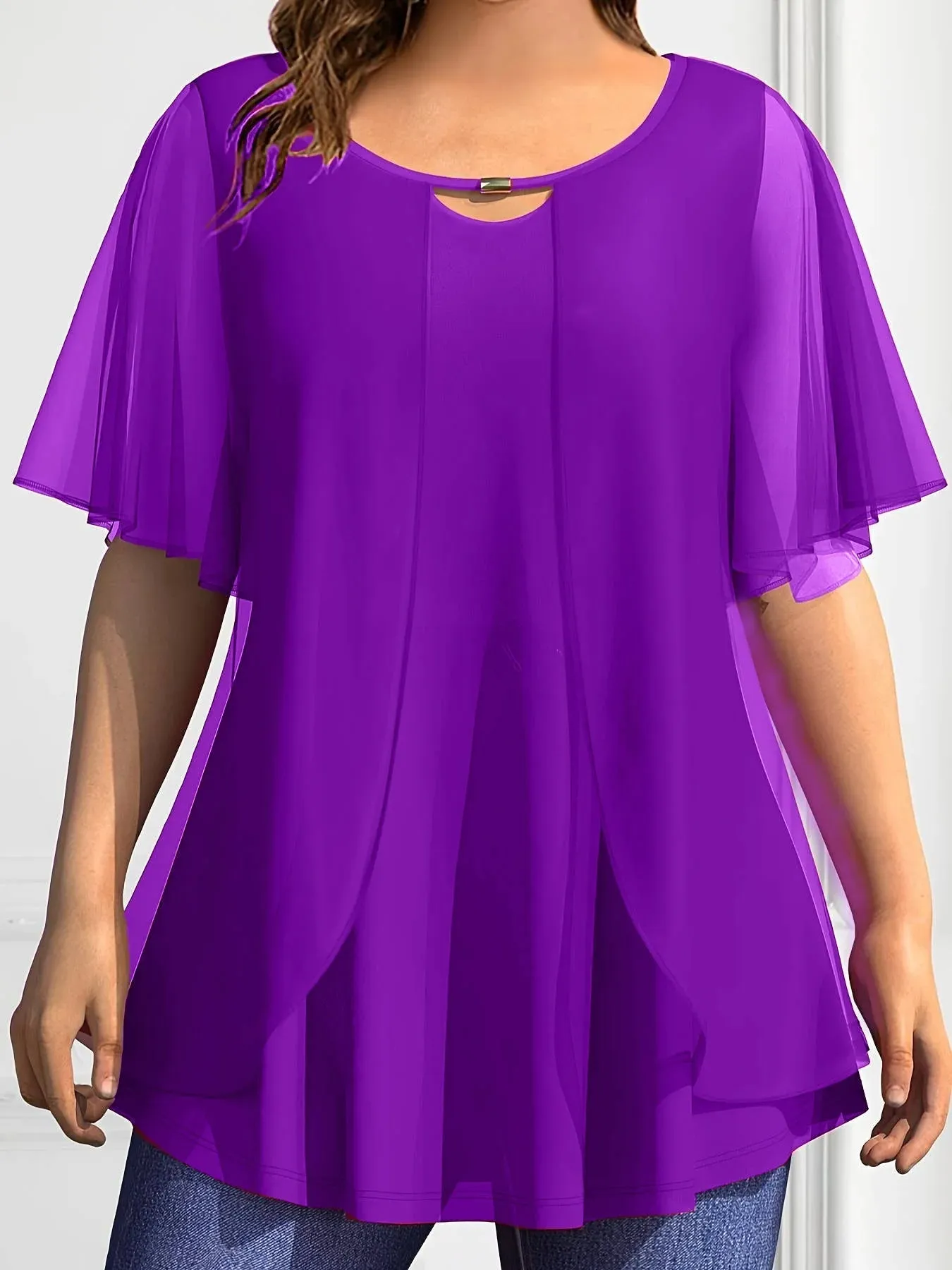 Women's Blouses 5XL Chiffon Layered Fashion Designer T-Shirts (Plus Size)