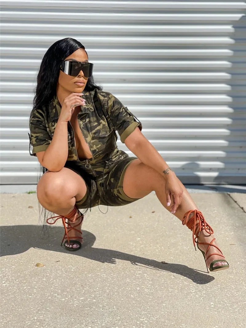 Women's Camo Fashion Designer Rompers 5XL Shorts (Plus Size)