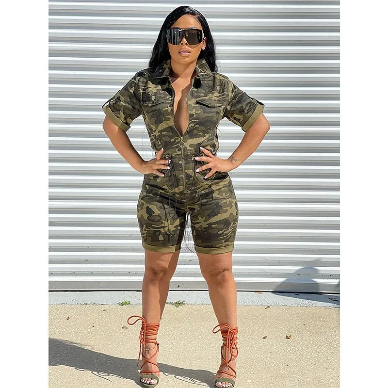 Women's Camo Fashion Designer Rompers 5XL Shorts (Plus Size)