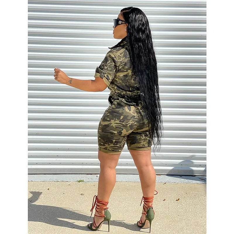 Women's Camo Fashion Designer Rompers 5XL Shorts (Plus Size)
