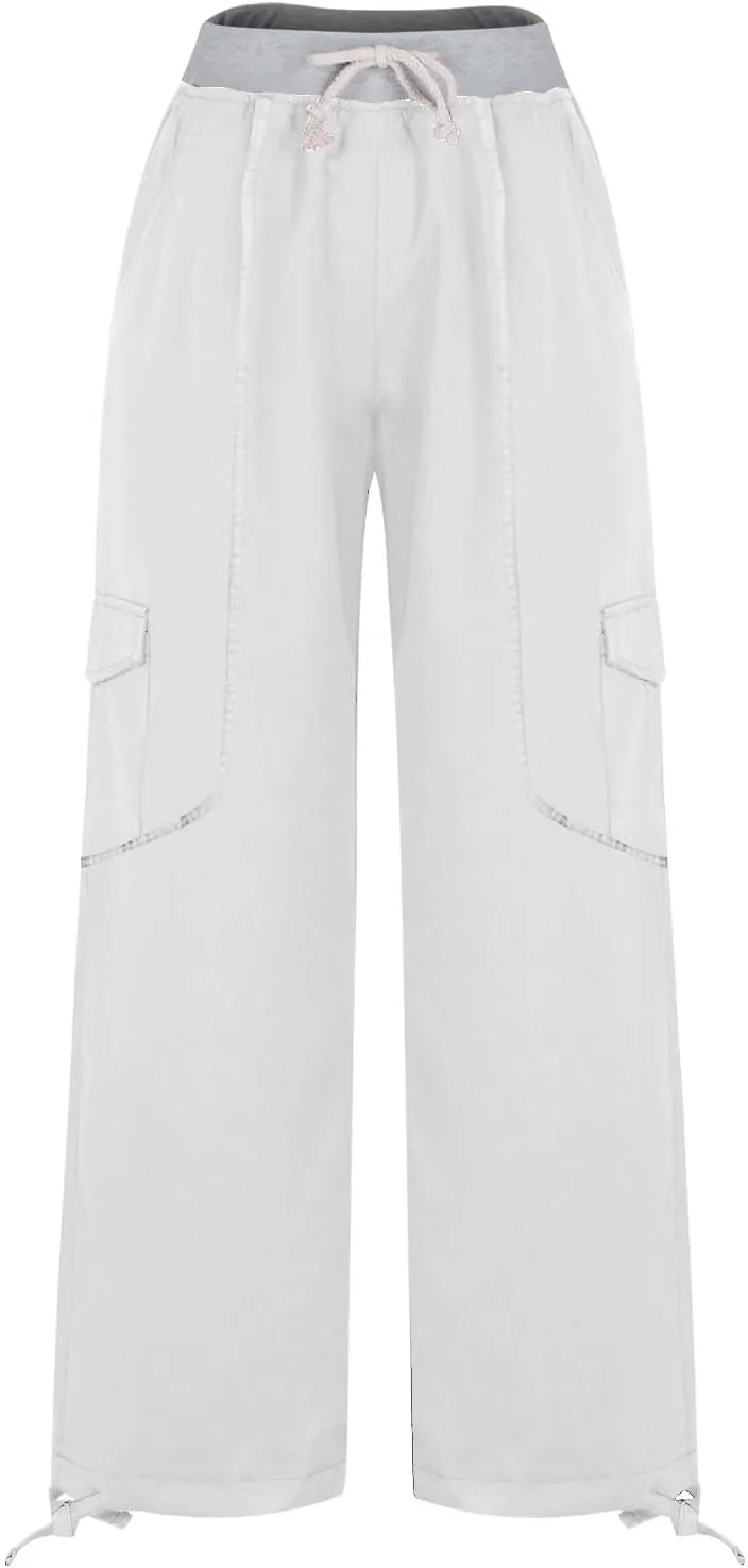 Women's Cargo Pants Soft Lightweight Elastic Waist with Pockets Trousers Athletic Hiking Straight Leg Sweatpants