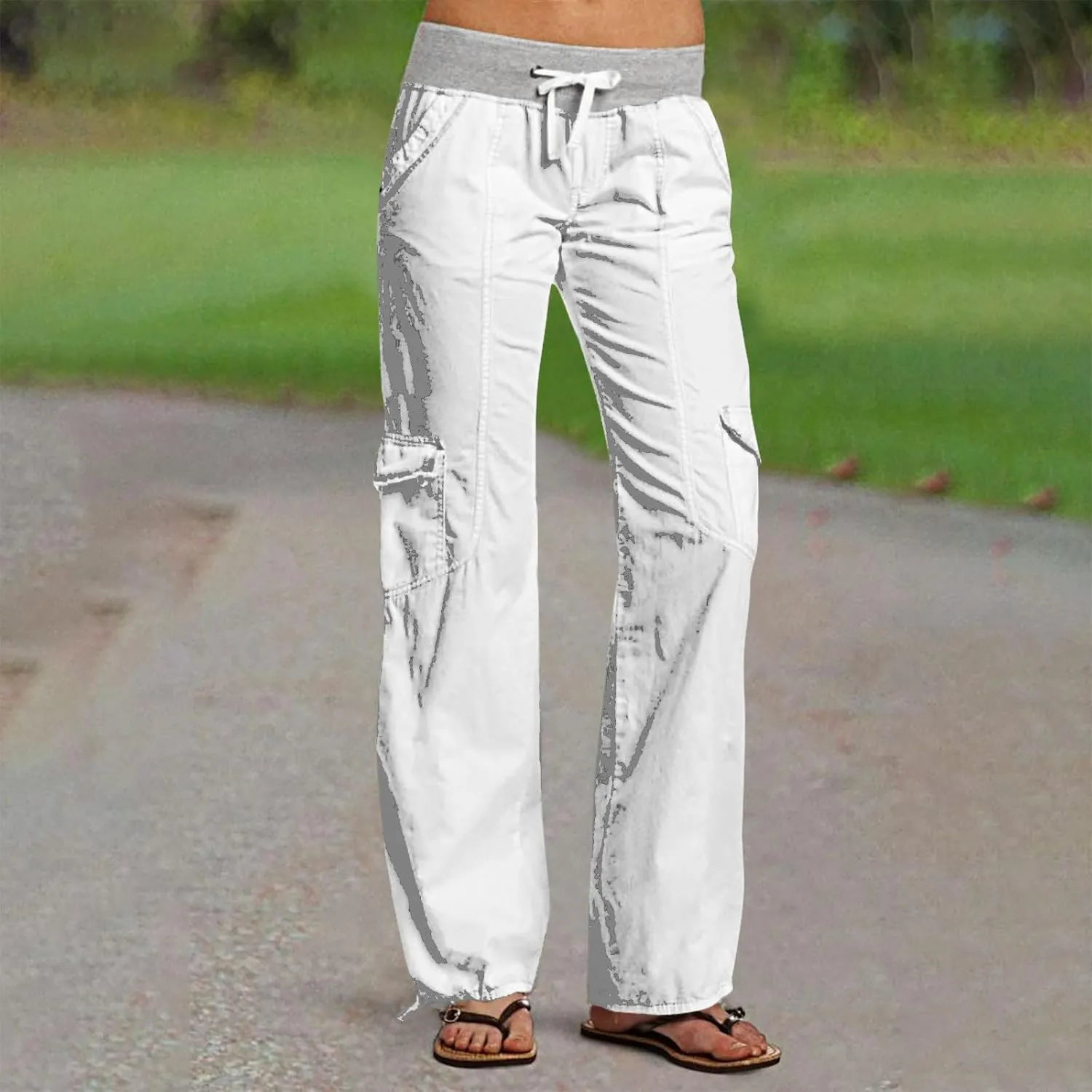 Women's Cargo Pants Soft Lightweight Elastic Waist with Pockets Trousers Athletic Hiking Straight Leg Sweatpants