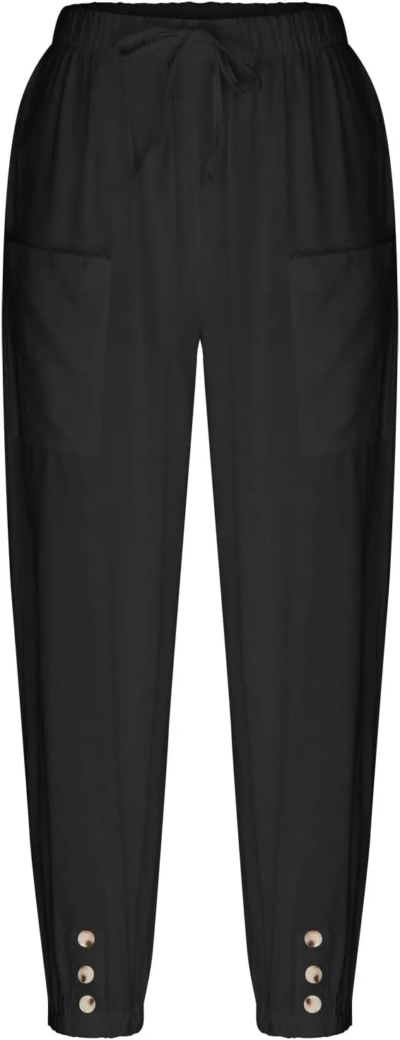 Women's Casual Lantern Tapered Harem Linen Pants Loose Fit Style Flax Ankle Trousers Summer Baggy Slacks with