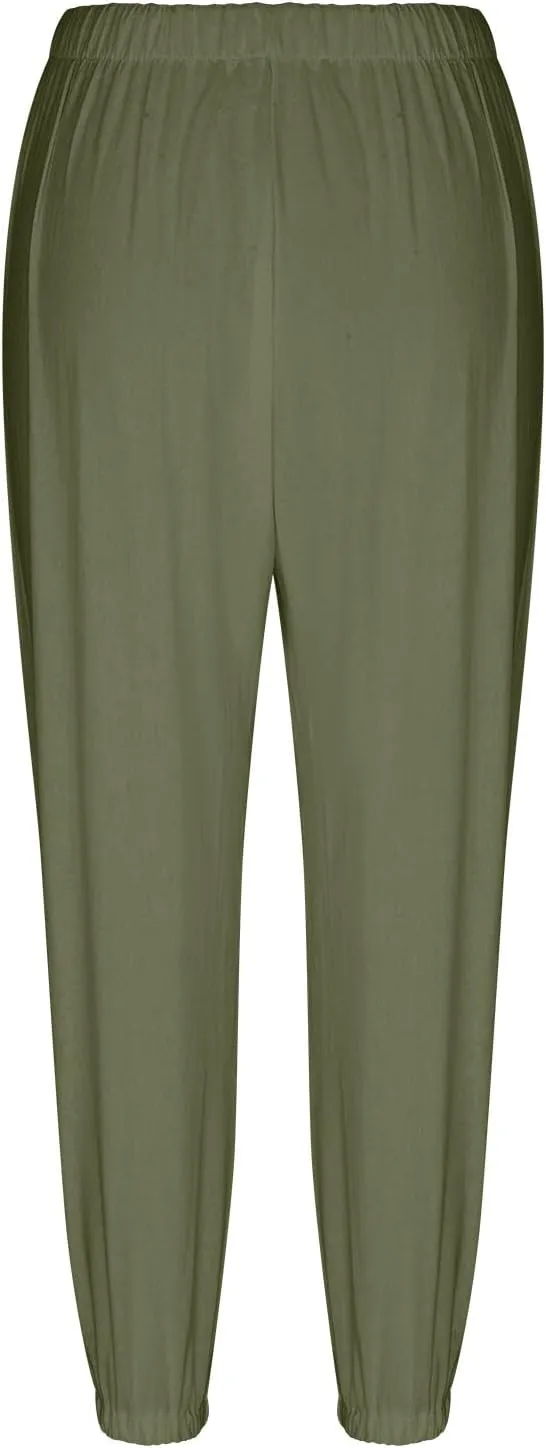 Women's Casual Lantern Tapered Harem Linen Pants Loose Fit Style Flax Ankle Trousers Summer Baggy Slacks with