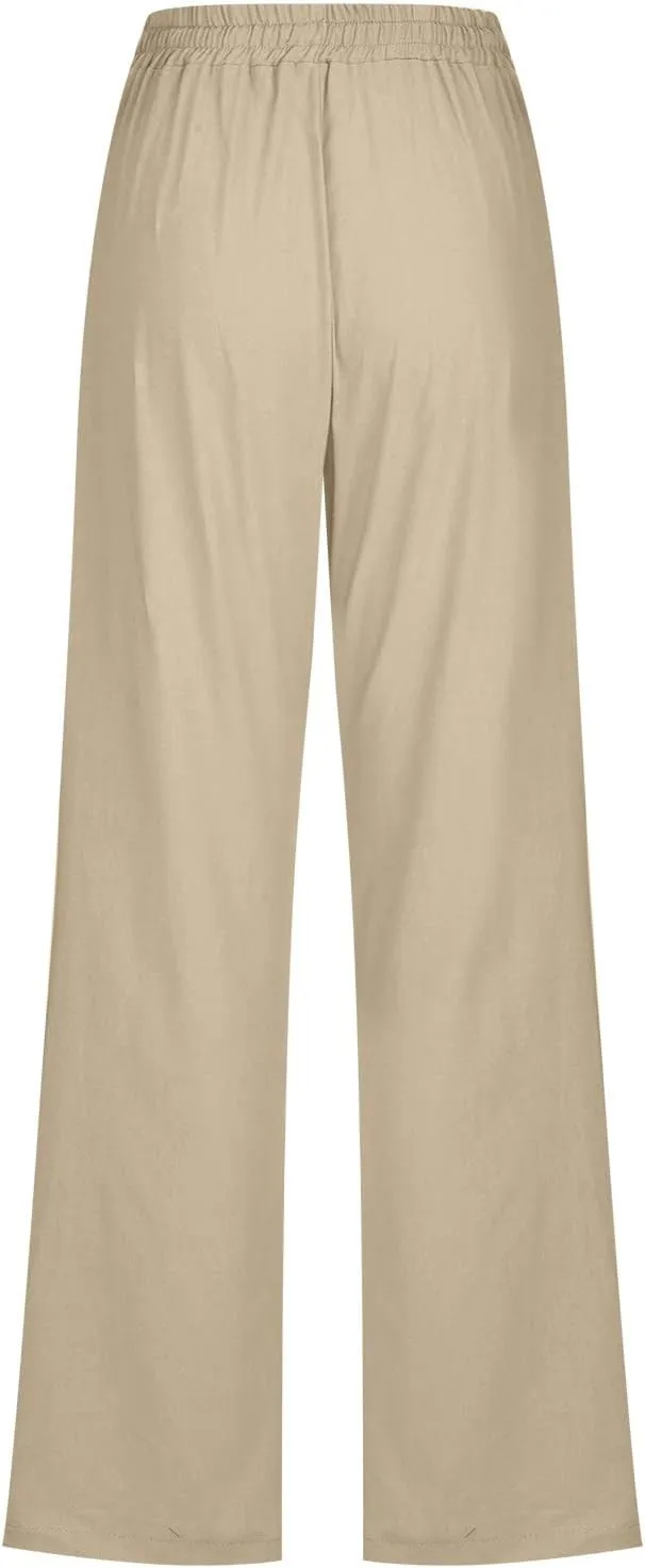 Women's Casual Pants Plus Size Cotton Linen Lounge Pants Loose Fit Straight Leg Work Trousers with Pockets 2025