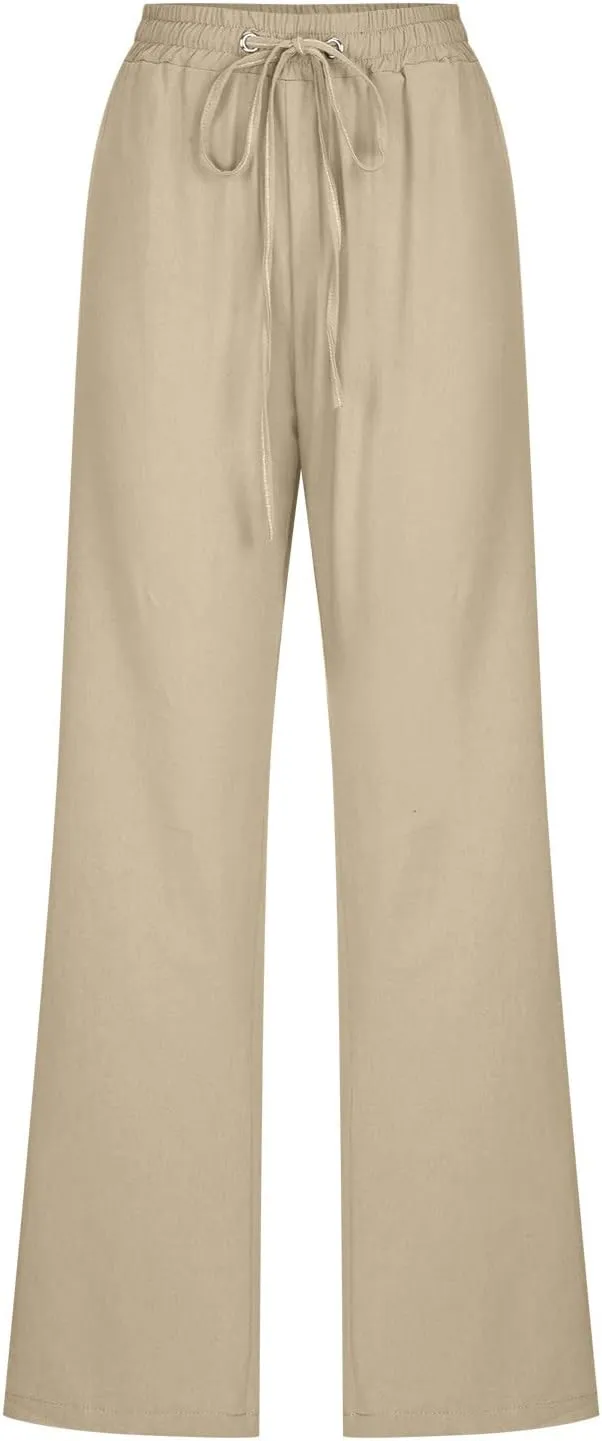 Women's Casual Pants Plus Size Cotton Linen Lounge Pants Loose Fit Straight Leg Work Trousers with Pockets 2025