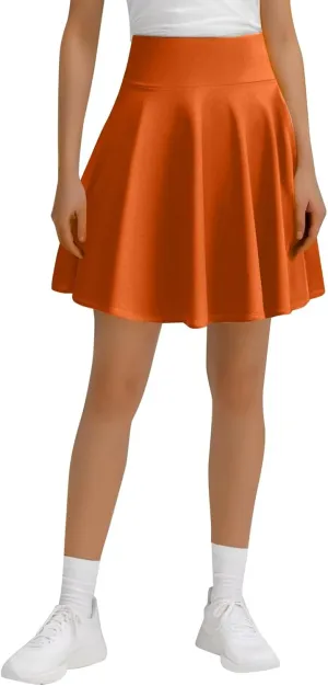 Women's Casual Stretchy A-Line Pleated Mini Skater Skirt Flared Basic Versatile Midi Length Skirt Stylish Lightweight