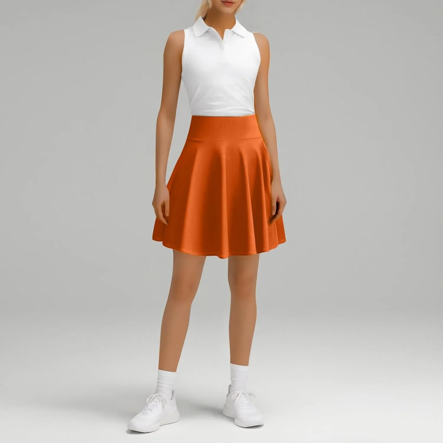 Women's Casual Stretchy A-Line Pleated Mini Skater Skirt Flared Basic Versatile Midi Length Skirt Stylish Lightweight