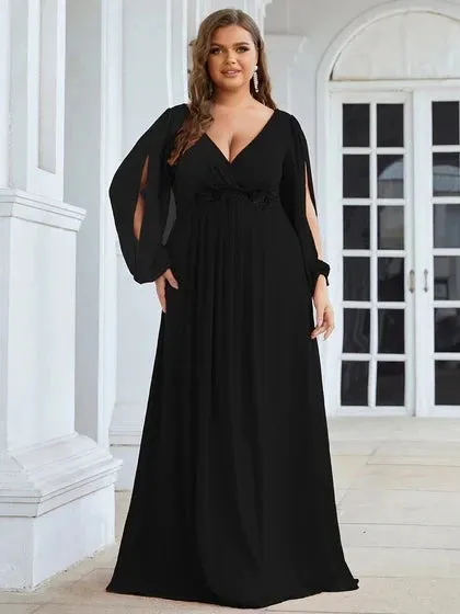 Women's Chiffon 6XL Fashion Designer Puff Sleeve Long Dresses (Plus Size)