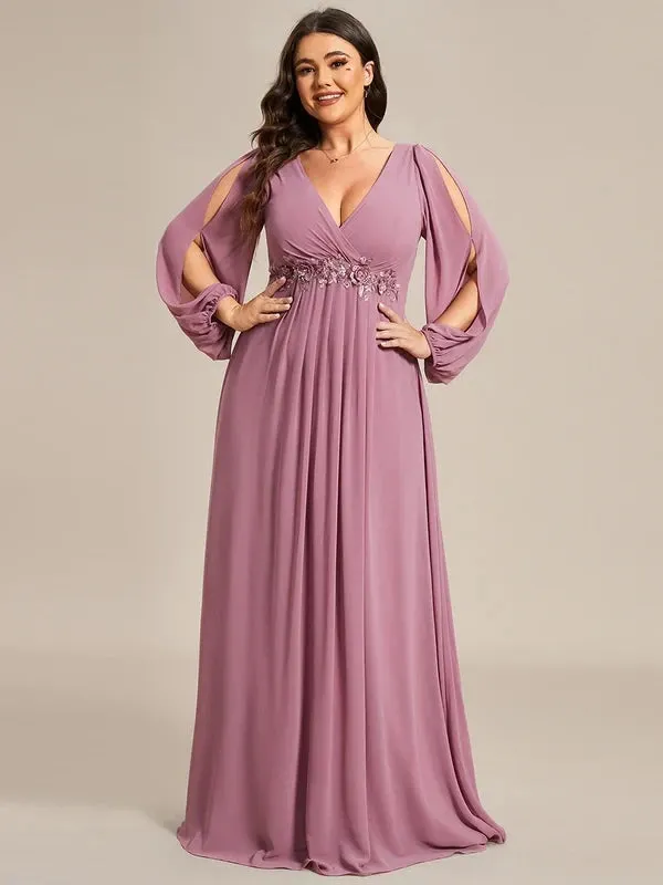 Women's Chiffon 6XL Fashion Designer Puff Sleeve Long Dresses (Plus Size)