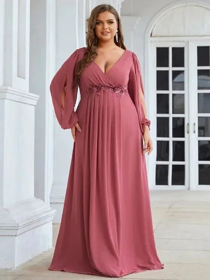 Women's Chiffon 6XL Fashion Designer Puff Sleeve Long Dresses (Plus Size)