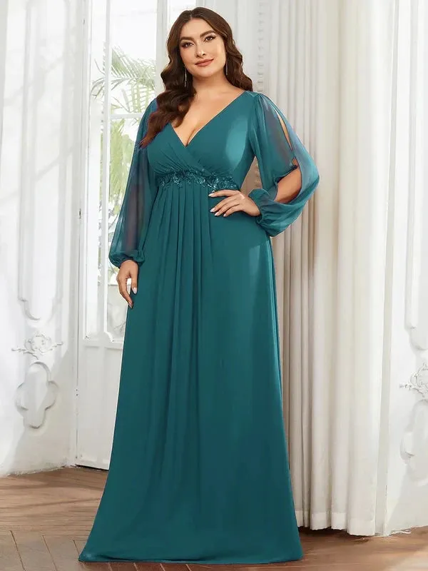 Women's Chiffon 6XL Fashion Designer Puff Sleeve Long Dresses (Plus Size)