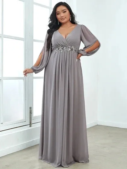 Women's Chiffon 6XL Fashion Designer Puff Sleeve Long Dresses (Plus Size)