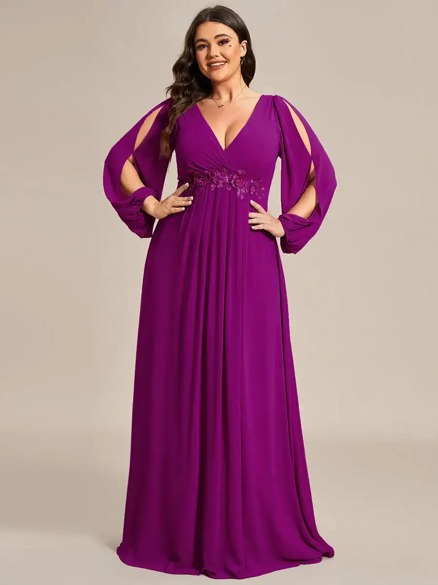 Women's Chiffon 6XL Fashion Designer Puff Sleeve Long Dresses (Plus Size)