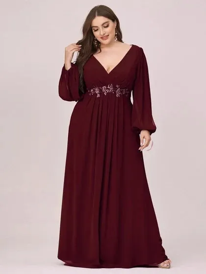 Women's Chiffon 6XL Fashion Designer Puff Sleeve Long Dresses (Plus Size)