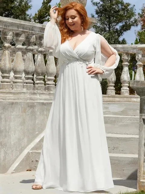 Women's Chiffon 6XL Fashion Designer Puff Sleeve Long Dresses (Plus Size)