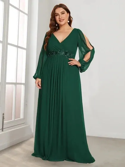 Women's Chiffon 6XL Fashion Designer Puff Sleeve Long Dresses (Plus Size)