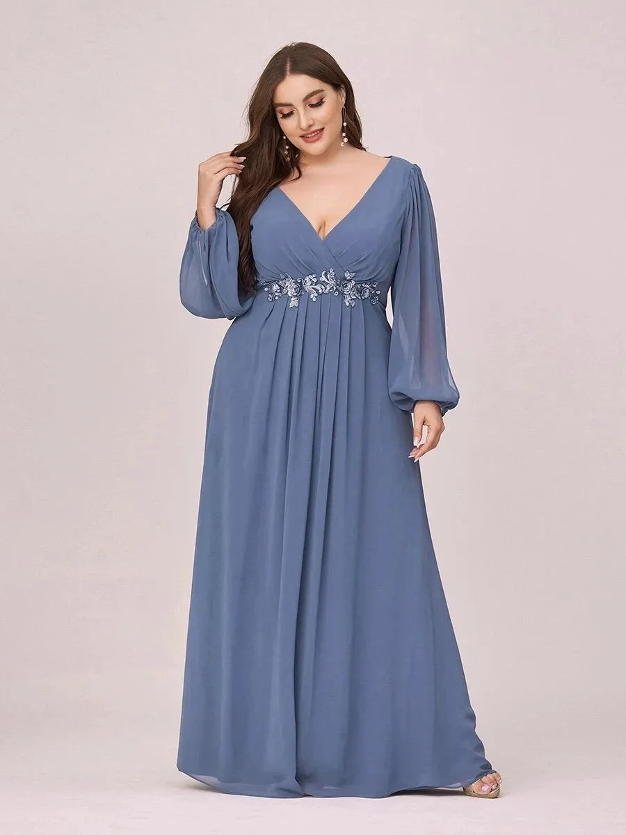 Women's Chiffon 6XL Fashion Designer Puff Sleeve Long Dresses (Plus Size)
