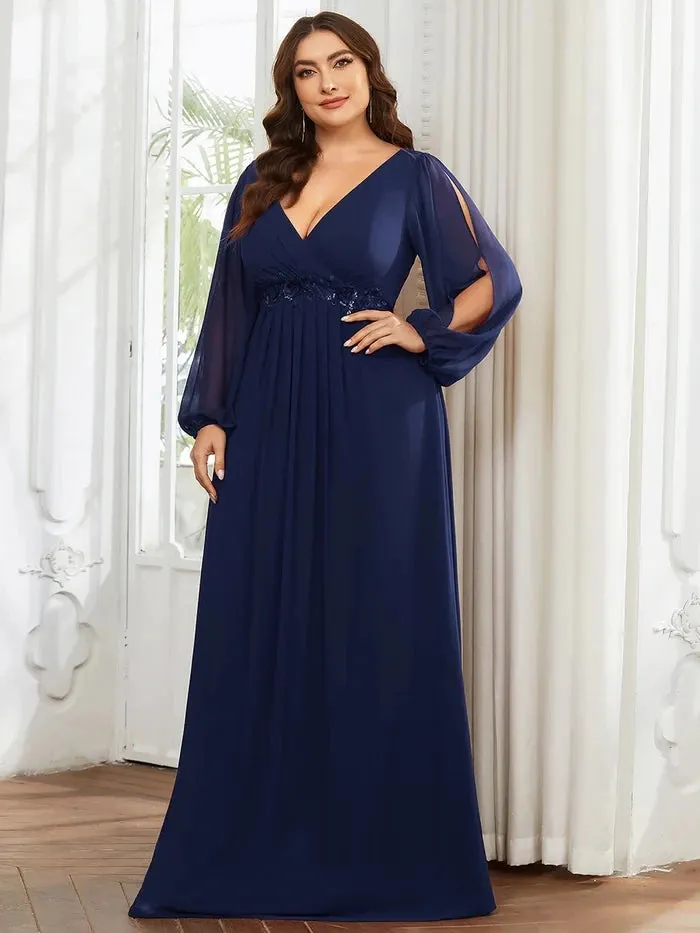 Women's Chiffon 6XL Fashion Designer Puff Sleeve Long Dresses (Plus Size)