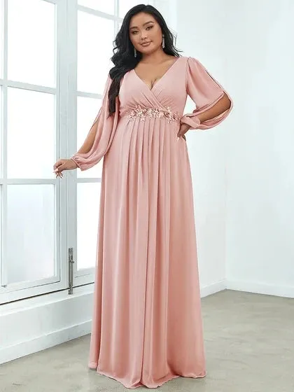 Women's Chiffon 6XL Fashion Designer Puff Sleeve Long Dresses (Plus Size)