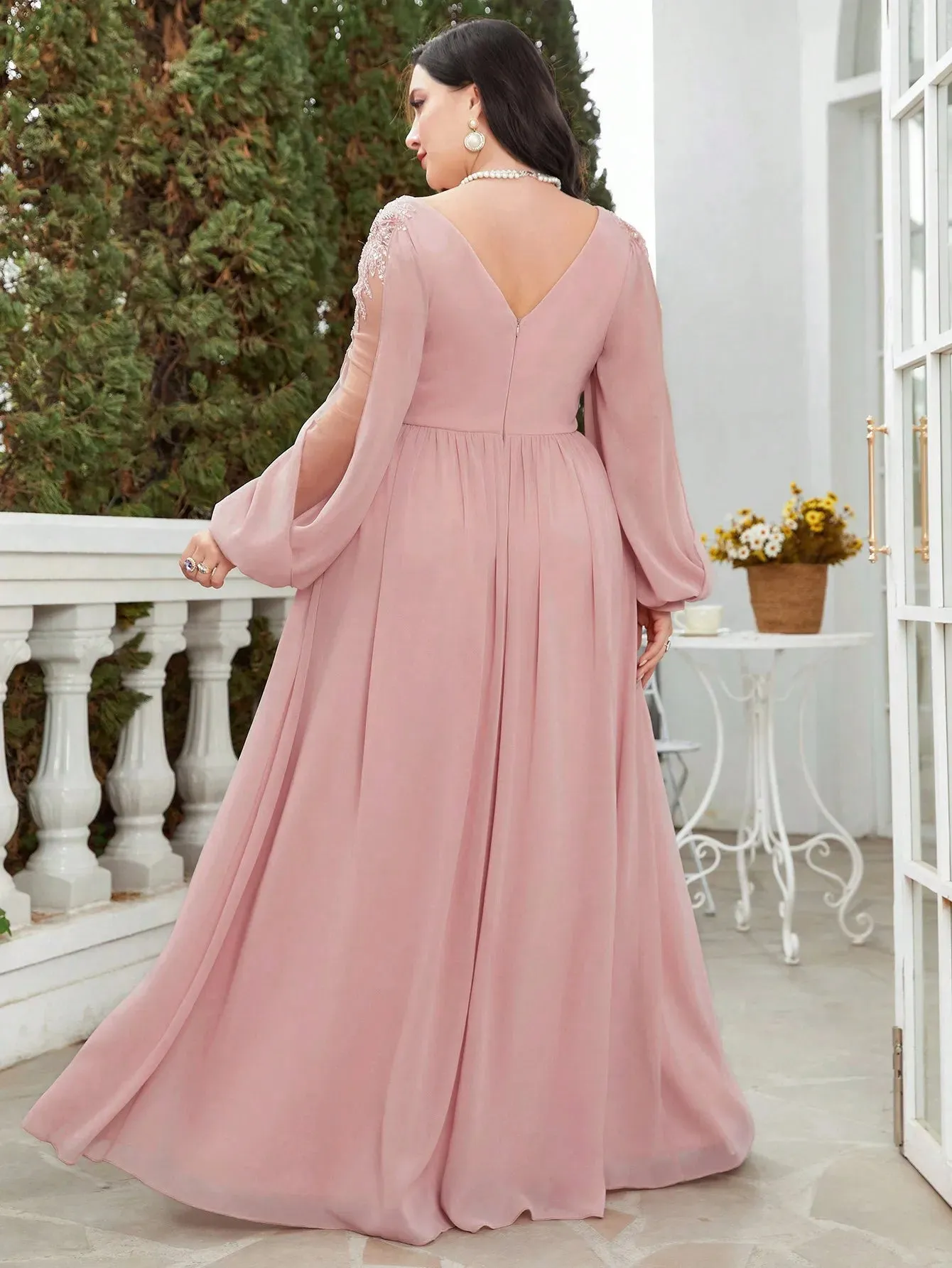 Women's Chiffon Lantern Sleeve Fashion Designer 5XL Long Dresses (Plus Size)