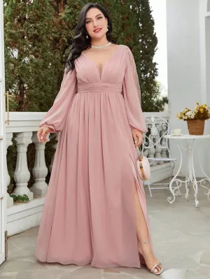 Women's Chiffon Lantern Sleeve Fashion Designer 5XL Long Dresses (Plus Size)