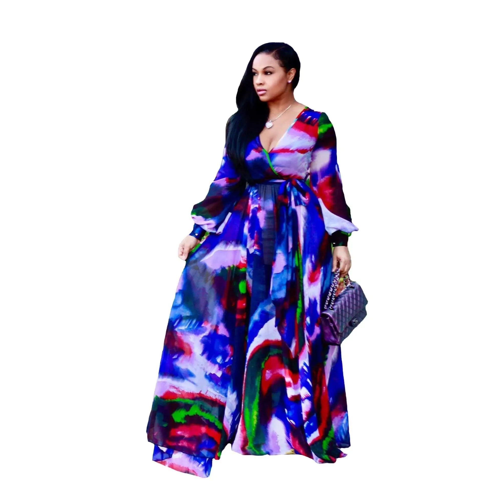 Women's Chiffon Loose 5XL Fashion Designer Long Dresses (Plus Size)