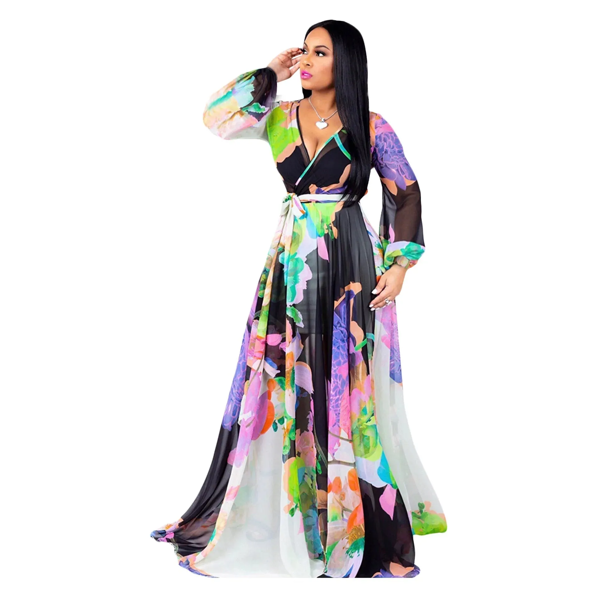 Women's Chiffon Loose 5XL Fashion Designer Long Dresses (Plus Size)