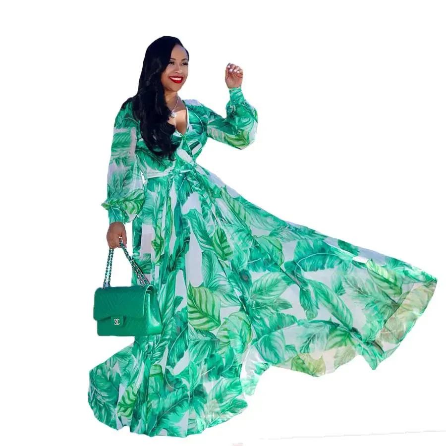 Women's Chiffon Loose 5XL Fashion Designer Long Dresses (Plus Size)