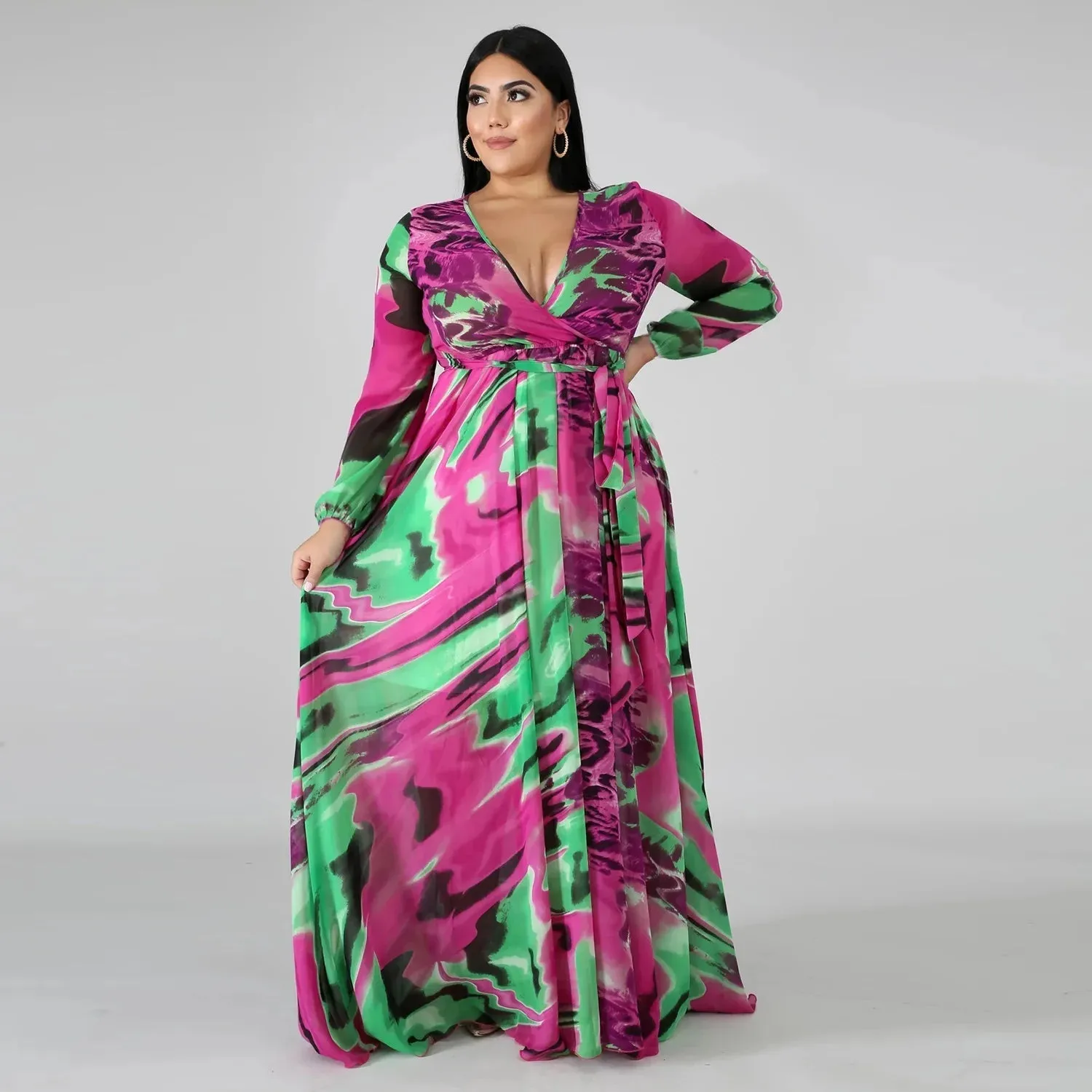 Women's Chiffon Loose 5XL Fashion Designer Long Dresses (Plus Size)