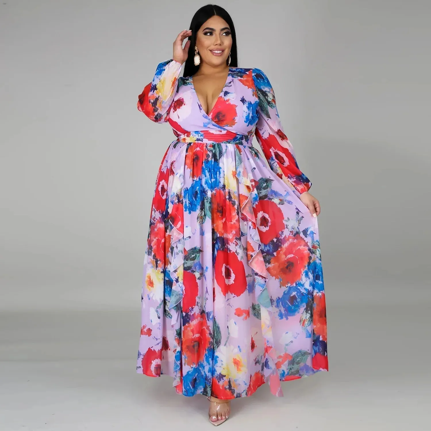 Women's Chiffon Loose 5XL Fashion Designer Long Dresses (Plus Size)