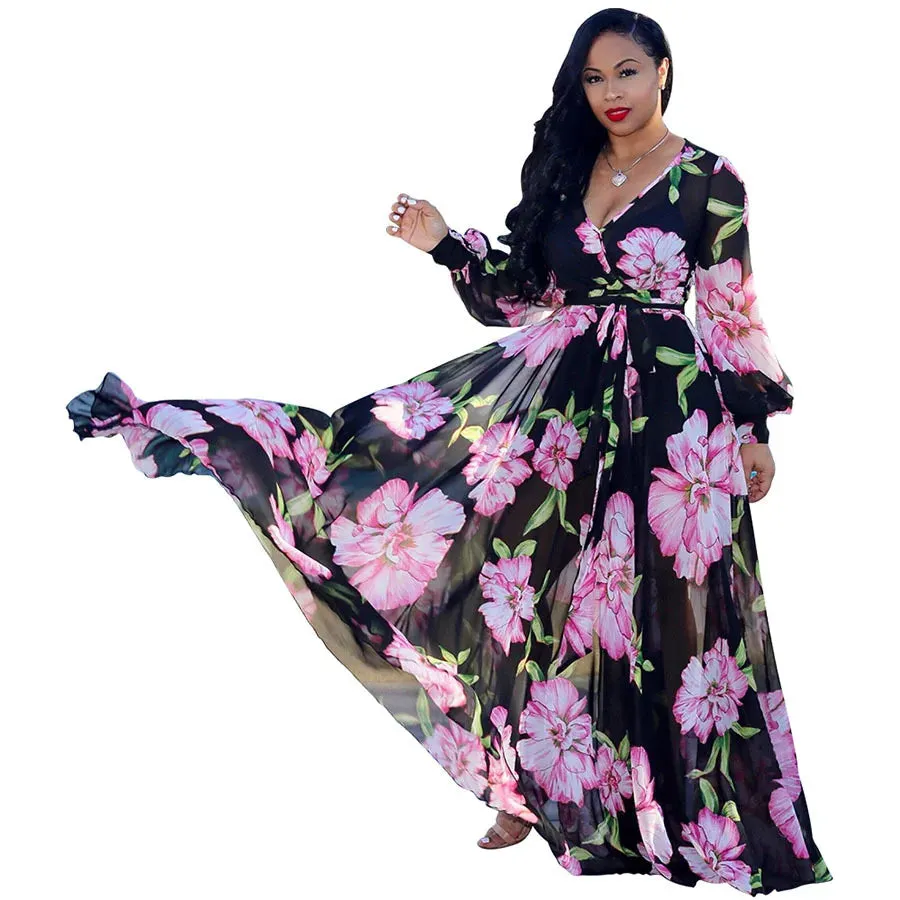 Women's Chiffon Loose 5XL Fashion Designer Long Dresses (Plus Size)
