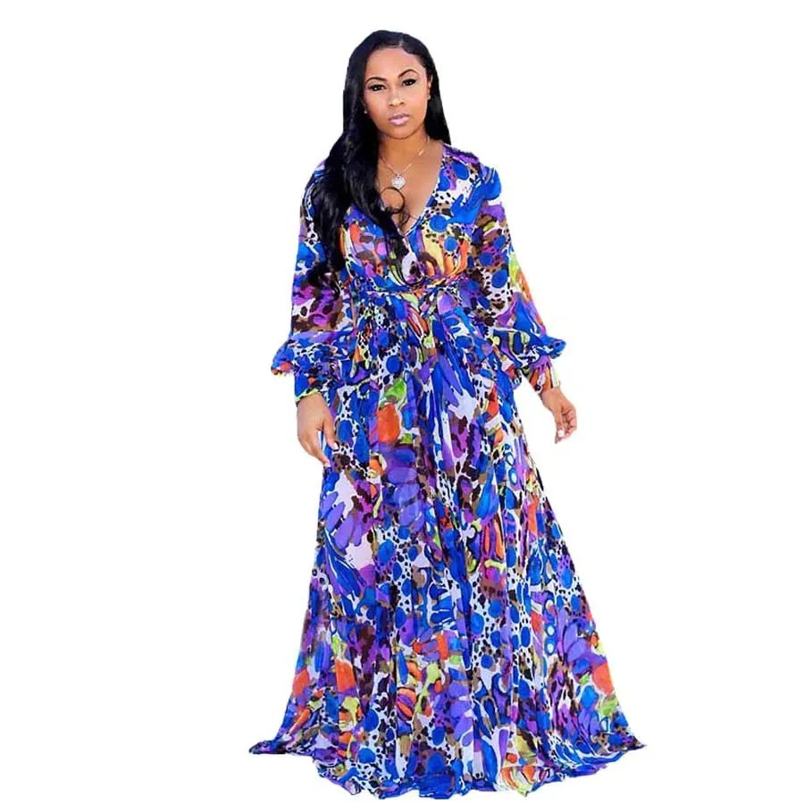 Women's Chiffon Loose 5XL Fashion Designer Long Dresses (Plus Size)
