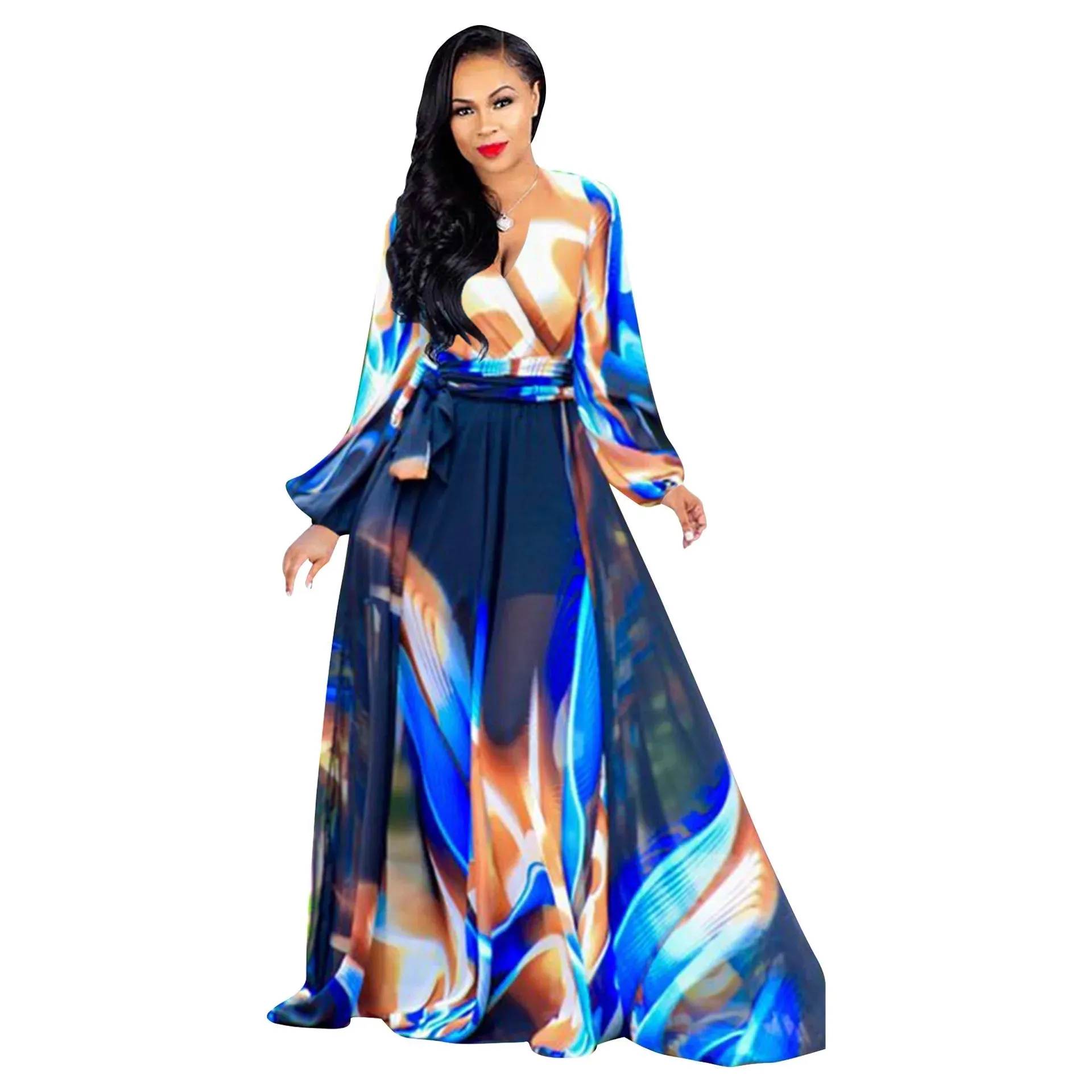 Women's Chiffon Loose 5XL Fashion Designer Long Dresses (Plus Size)