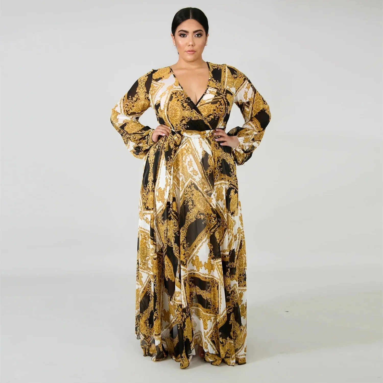 Women's Chiffon Loose 5XL Fashion Designer Long Dresses (Plus Size)